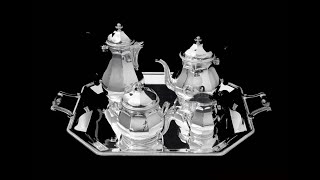 Tetard amp Christofle  4pc Art Deco quotGatsby Eraquot Tetard 950 Sterling Tea Set  Christofle Tray 1920s [upl. by Harewood]