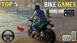 TOP 5 REALISTIC BIKE GAMES FOR ANDROID  BEST BIKE RACING GAMES 2024 [upl. by Eydnarb]