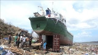 Ship stranded on Tacloban shoreline [upl. by Annavaj]