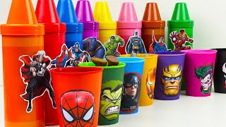 AVENGERS Superhero Crayons and Cups Satisfying ASMR Hulk SpiderMan Iron Man Thanos Superman [upl. by Abdella]