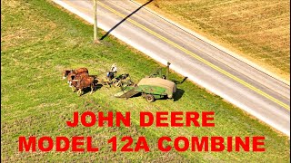 Antique JOHN DEERE Model 12A Horse Drawn Combine Harvesting March Soybeans in Lancasters Amish Land [upl. by Mahseh]