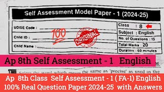 Ap 8th class Fa1 English question paper 2024 with answersAp 8th self assessment 1 English paper [upl. by Aztiley772]