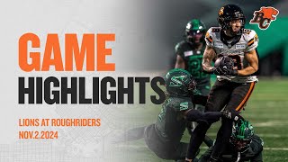 CFL WESTERN SEMIFINAL  FULL GAME HIGHLIGHTS  BC LIONS at Saskatchewan Roughriders  Nov 2 2024 [upl. by Kimon912]