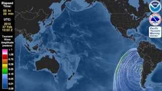 Tsunami Animation Maule Chile 2010 Mercator [upl. by Marthe]