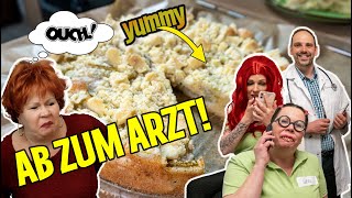 Heftig Schaggeline muss zum Arzt  Bester Rhabarberkuchen mit Streusel comedy [upl. by Vaclav61]