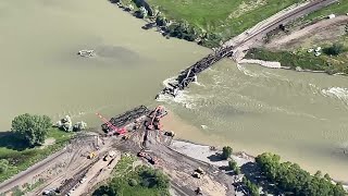 Aerial view of rail car recovery near Reed Point [upl. by Yekcin]