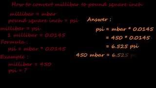 how to convert millibar to psi  pressure converter [upl. by Anestassia]