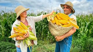 Harvested Corn in a Faraway Village Cooking Big Turkish Cag Kebab and Canning Corn for Winter [upl. by Calisa334]