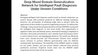 Deep Mixed Domain Generalization Network for Intelligent Fault Diagnosis Under Unseen Conditions [upl. by Atinrahc447]