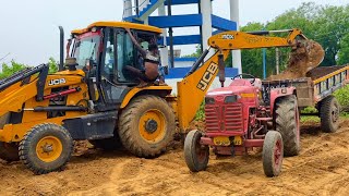 Jcb 3dx Backhoe Loader Machine Loading Mud In Mahindra 295 Di Turbo Tractor  Jcb Tractor  Tractor [upl. by Qifar682]