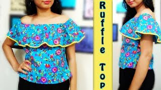 Off Shoulder Ruffle Top Cutting amp Stitching  How to make Ruffle Top [upl. by Oibaf]