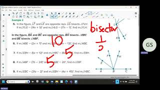 Mr Gill Geo Practice problems pg 67 angle addition bisectors vertical angles linear pair [upl. by Etnom]