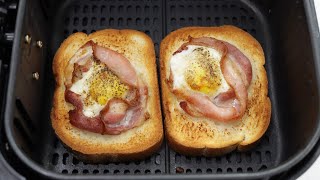 Air Fryer Bacon and Egg Toast Recipe [upl. by Nalniuq]