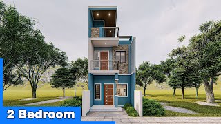 TWO STOREY SMALL HOUSE DESIGN  2 BEDROOM with ROOF DECK   4x8m [upl. by Evad]