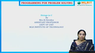 LEC21 Programming for Problem Solving  Strings in C Continued by Mrs M Srividya [upl. by Fredi]