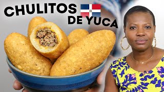 Croquettes de Manioc fourrées à la Viande Hachée 🇩🇴 CHULITOS DE YUCA STREET FOOD [upl. by Azral745]