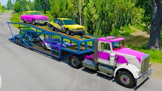 Double Flatbed Trailer Truck vs speed bumps Busses vs speed bumps Beamng Drive №801 [upl. by Merwyn]