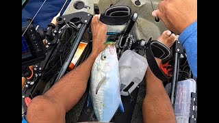 Oahu kayak fishing Yellowspot papio eats 60gm tungsten micro jig [upl. by Siuqram308]