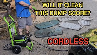 80v Greenworks cordless pressure washer test Cleaning up a rubbermaid dump score 82v compatible [upl. by Gilcrest]