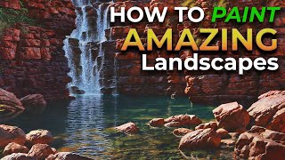 Add INSANE DETAILS The Landscape Painting Process  Waterfall Painting in Oils [upl. by Annerol]