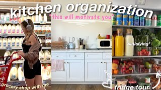 ORGANIZE MY KITCHEN WITH ME 🌱 grocery shopping  fridge organization aestheticpinterest inspired [upl. by Terraj25]