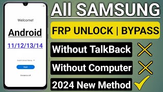 Samsung FRP Bypass 2024Android 1314 New Security 2024Frp Lock Removal Samsung  Bypass Frp [upl. by Rudman]