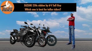 Which Suzuki 250 is best suited for tall riders 64 tall rider reviews ergonomics in detail [upl. by Summons595]