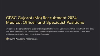 quotMaster GPSC Gujarat Medical Officer Recruitment 202425 Complete Guide to Eligibility Application [upl. by Kassie889]