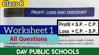 DAV class 8 maths chapter 5 Profit Loss and Discount Introduction amp worksheet 1 all sums [upl. by Ardnnek]