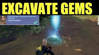 excavate gem fragments inside dirt mounds  Fortnite [upl. by Ennairda991]