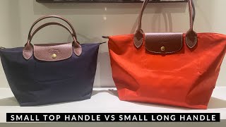 Longchamp Le Pliage Small Size Comparison  Small Top Handle VS Small Long Handle Bags [upl. by Macdonald940]