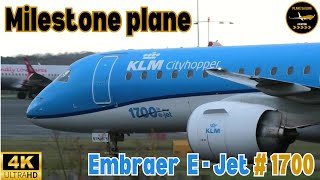 4K Milestone plane The1700th Embraer EJet KLM E195E2 landing Newcastle International airport [upl. by Paryavi]