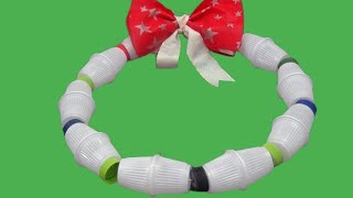 CHRISTMAS WREATH WITH PLASTIC CUPS AND PLASTIC BOTTLE CAPS [upl. by Carleen]