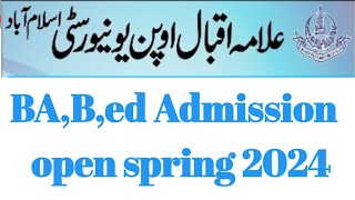 aiou BABed Admission open spring 2024aiou admission spring 2024 [upl. by Medeah]