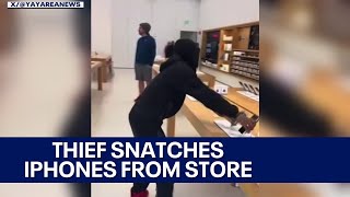 Thief steals iPhones from California Apple store [upl. by Nalhsa]