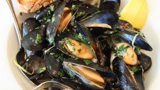 Drunken Mussels Recipe  Mussels Steamed in a Garlic Lemon amp Wine Broth [upl. by Arevle277]