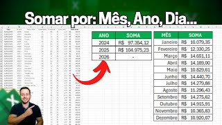 Como Somar por Mês Ano Trimestre e Dia no Excel  Tabela Dinamica e SOMASES [upl. by Puna]