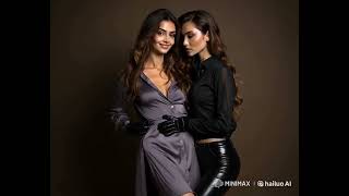 Two posing models purple and black satin clothing [upl. by Dovev154]