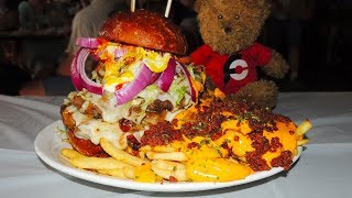 Bacon Cheddar Burger and Loaded Cheese Fries Challenge [upl. by Akirret]