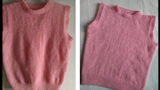 How to knit round neck vest with circular needle knitted bottom up vest [upl. by Nahpos]