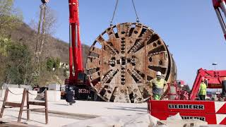 Herrenknecht TBM shield lifting and rotation with Liebherr LTM 1400  71 and Liebherr LTM 175091 [upl. by Dorcas]