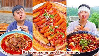 mukbang  Pork belly  Large pieces of meat  beef bones  Chinese food  songsong and ermao [upl. by Ayerdna251]