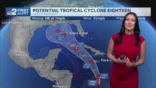 Tracking Potential Tropical Cyclone 18 in the Caribbean expected to move into Gulf [upl. by Ahsekat623]