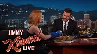 Jessica Chastain and Jimmy Kimmel Eat the quotBleu Cheese of Fruitquot [upl. by Dagna]