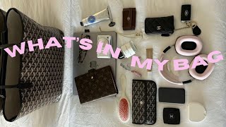 What’s in my bag 2024🩰🎀 School bag daily essentials  Goyard StLouis tour [upl. by Anirehc]