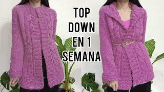 cómo tejer un abrigo tipo blazer en top down con vueltas cortas en 1 semana parte 1 [upl. by Dnamron]