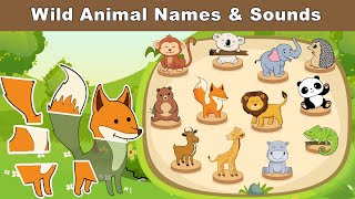 Wild Animal Names and Sounds for Baby Kids – Simple Animal Puzzles [upl. by Offen]