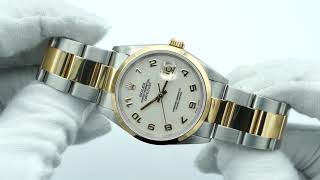 Rolex 16203 Datejust 36 mm Smooth Bezel Ivory Arabic Dial Oyster Bracelet Complete Set 1998 [upl. by Dwight]