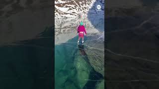 Skaters glide over translucent ice window lake in Alaska  ABC News [upl. by Modnar909]