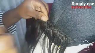 How to sew in weave on wig cap for beginners [upl. by Guevara]